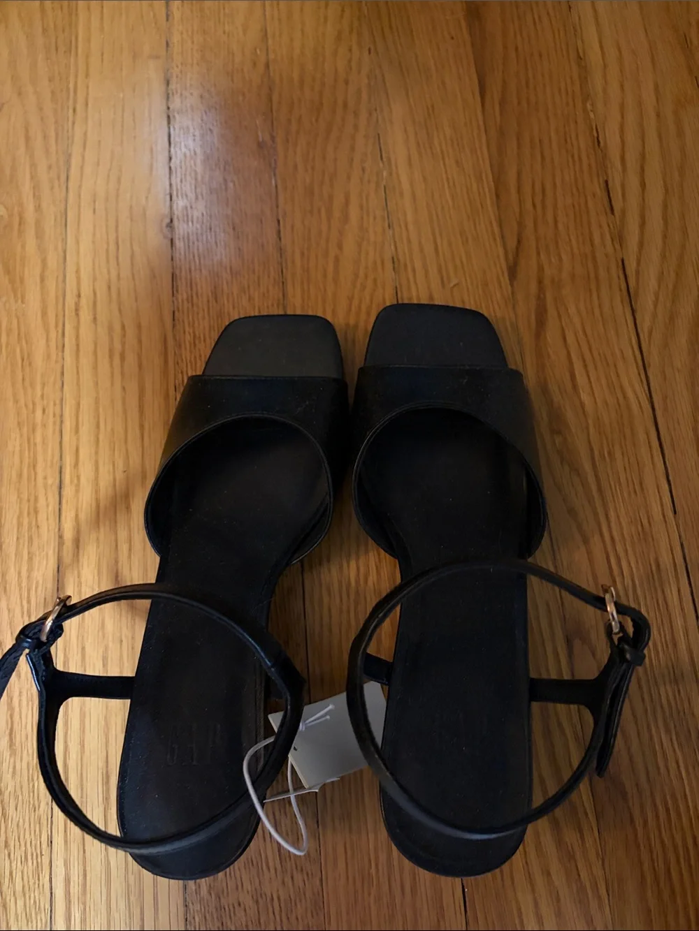 GAP Black Vegan Leather Ankle-Strap Wedge Sandals